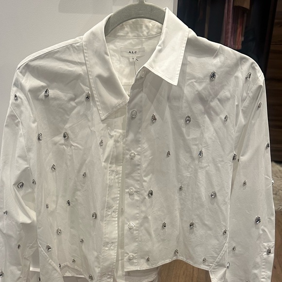 A.L.C. Crystal Mackie Top in White Cotton Button Down- SZ 4 - Picture 8 of 10